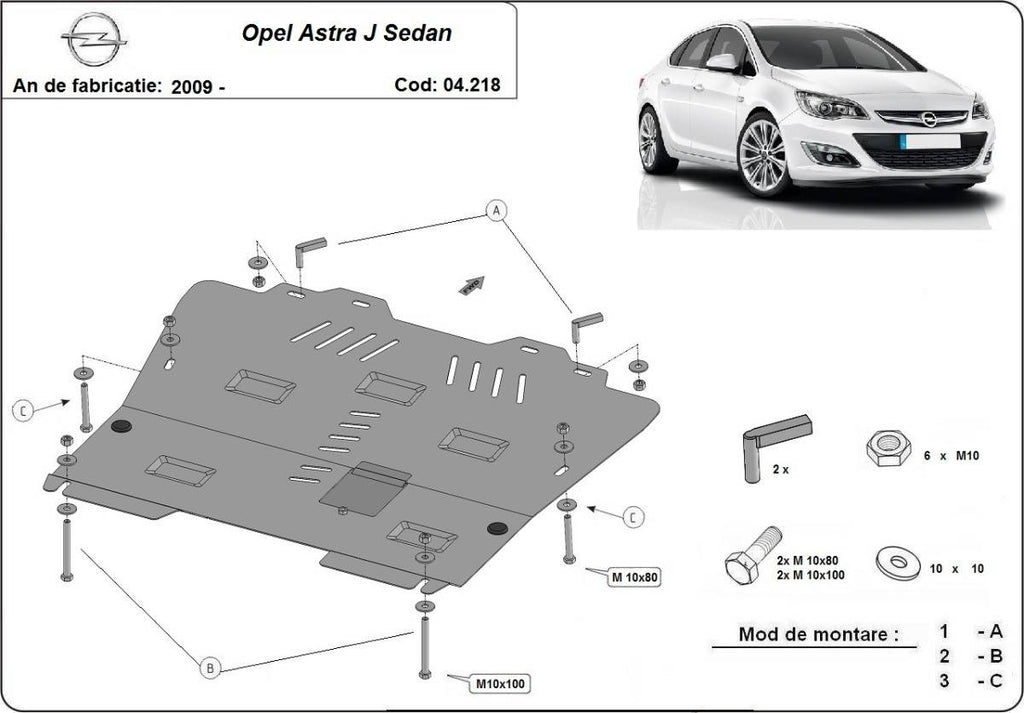 Cubre cárter metálico Opel Astra J sedán (2013-2020) a medida