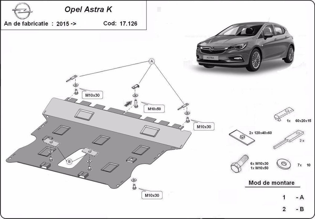 Cubre cárter metálico Opel Astra K (2015-2022) a medida