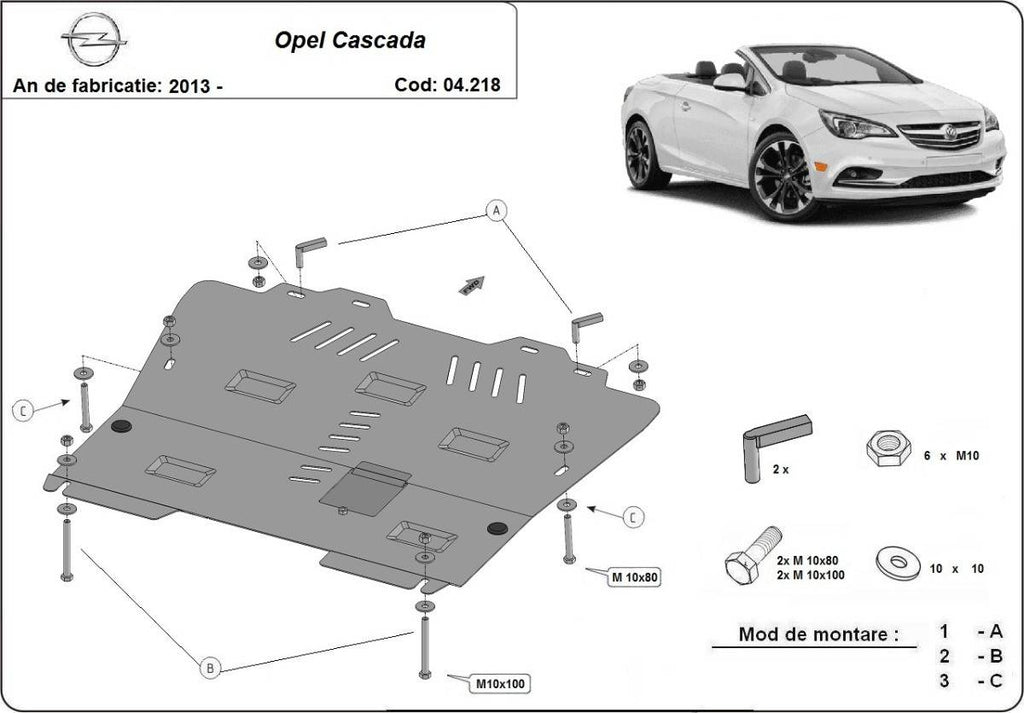 Cubre cárter metálico Opel Cascada (2013-2022) a medida