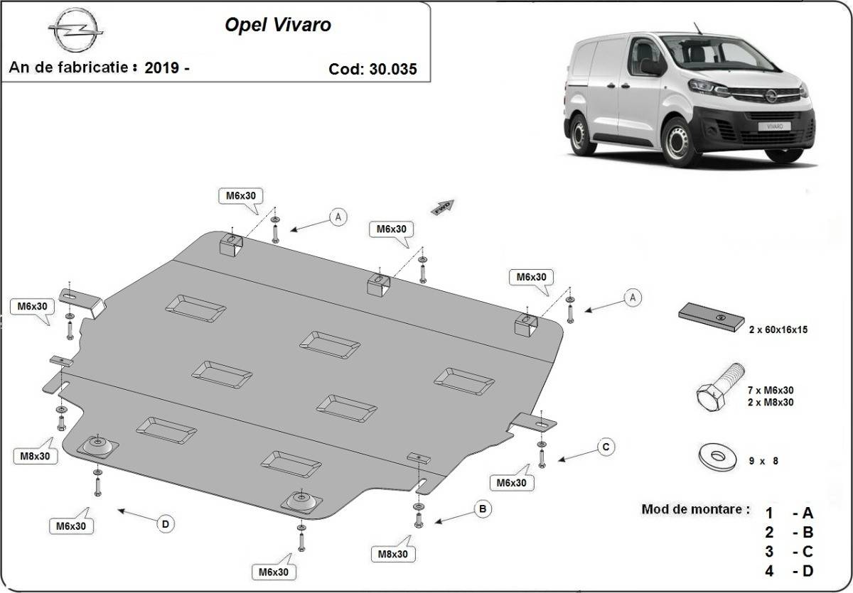 Cubre cárter metálico Opel Vivaro (2019-2022) a medida