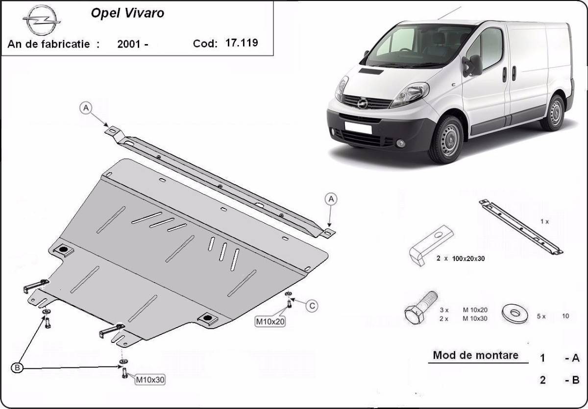 Cubre cárter metálico Opel Vivaro (2001-2014) a medida