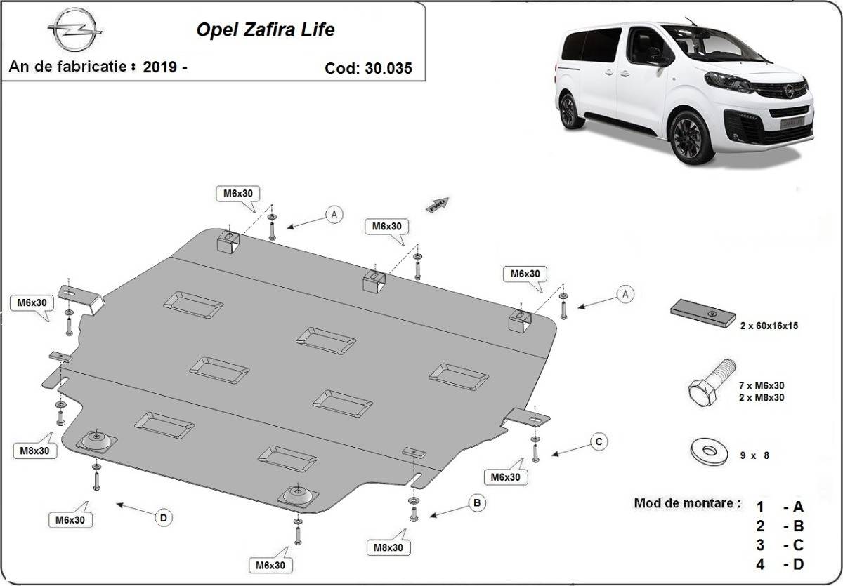 Cubre cárter metálico Opel Zafira Life (2019-2022) a medida