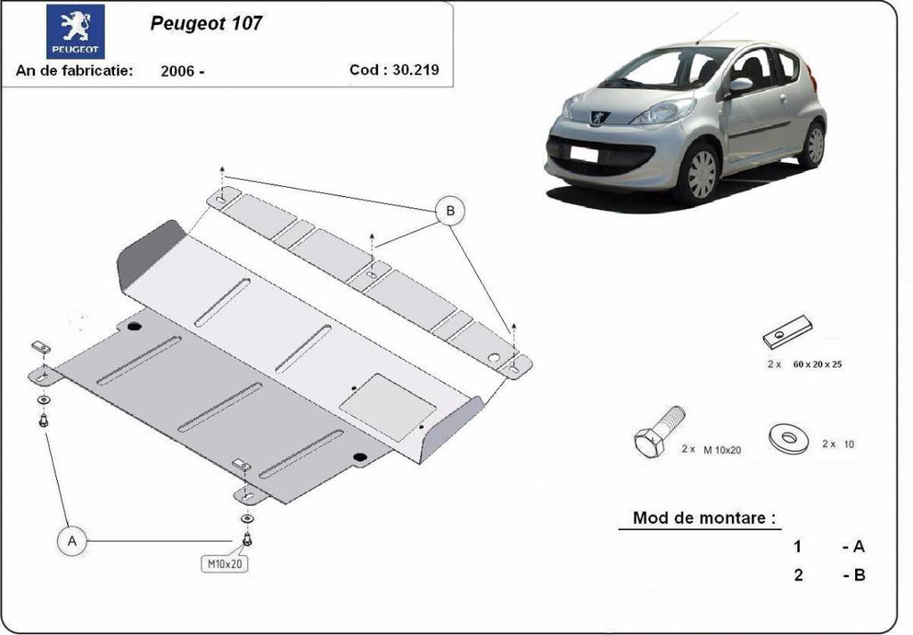 Cubre cárter metálico Peugeot 107 (2006-2014) a medida