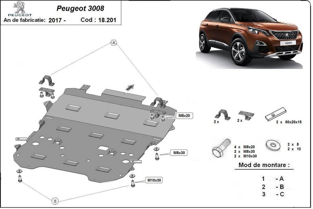 Cubre cárter metálico Peugeot 3008 (2017-2022) a medida