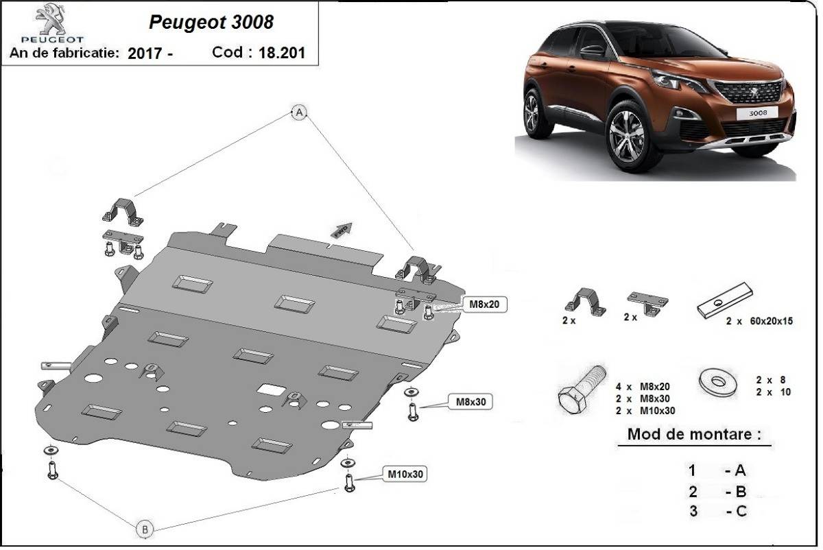 Cubre cárter metálico Peugeot 3008 (2017-2022) a medida