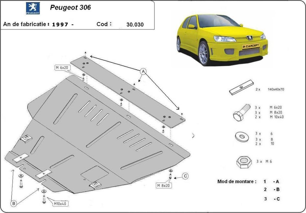 Cubre cárter metálico Peugeot 306 (1997-2004) a medida