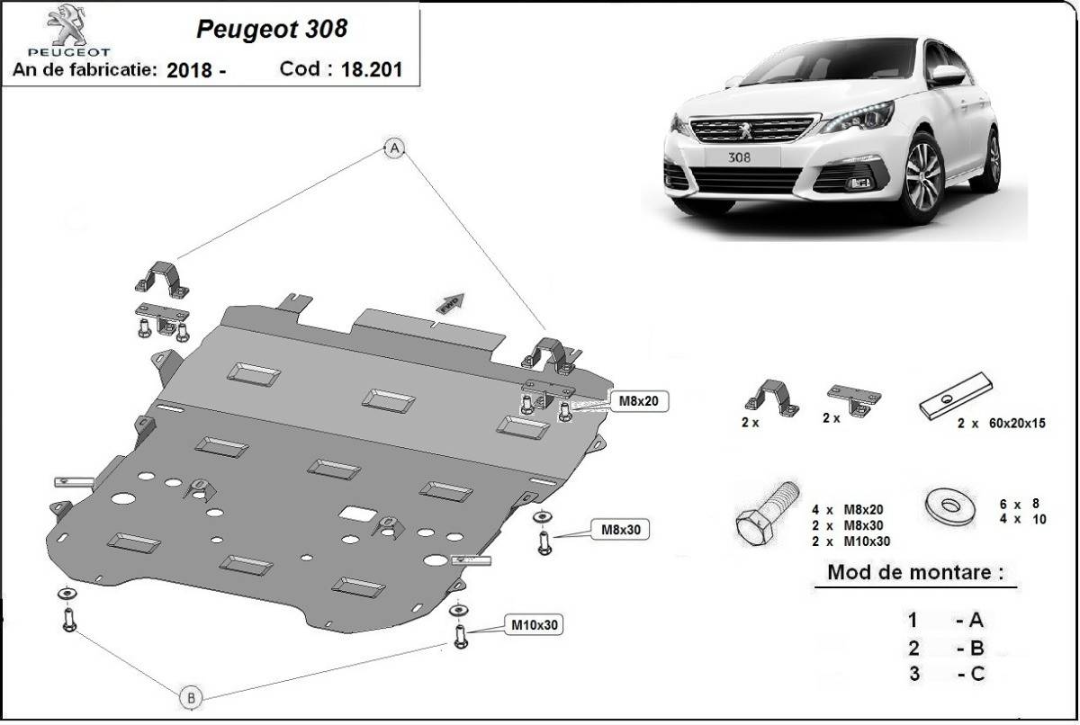 Cubre cárter metálico Peugeot 308 (2018-2022) a medida