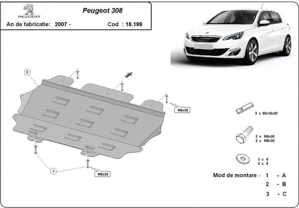 Cubre cárter metálico Peugeot 308 (2007-2018) a medida