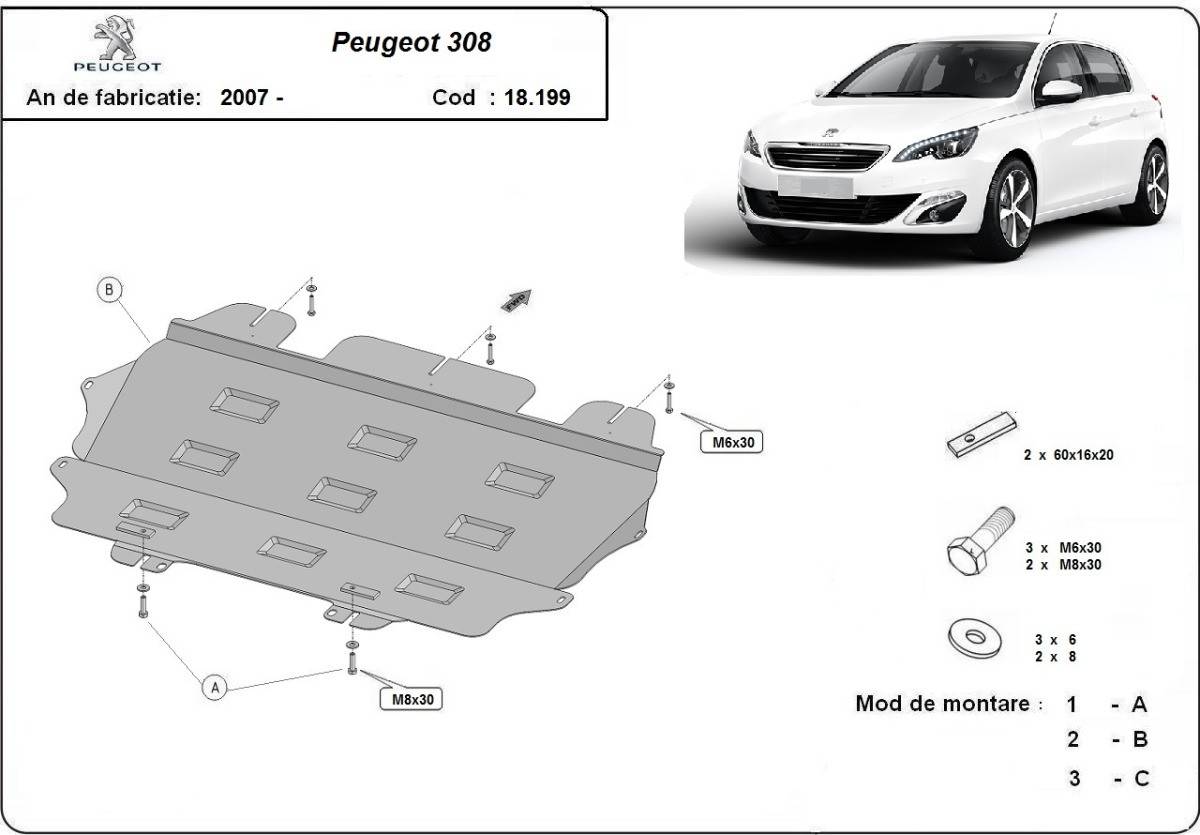 Cubre cárter metálico Peugeot 308 (2007-2018) a medida