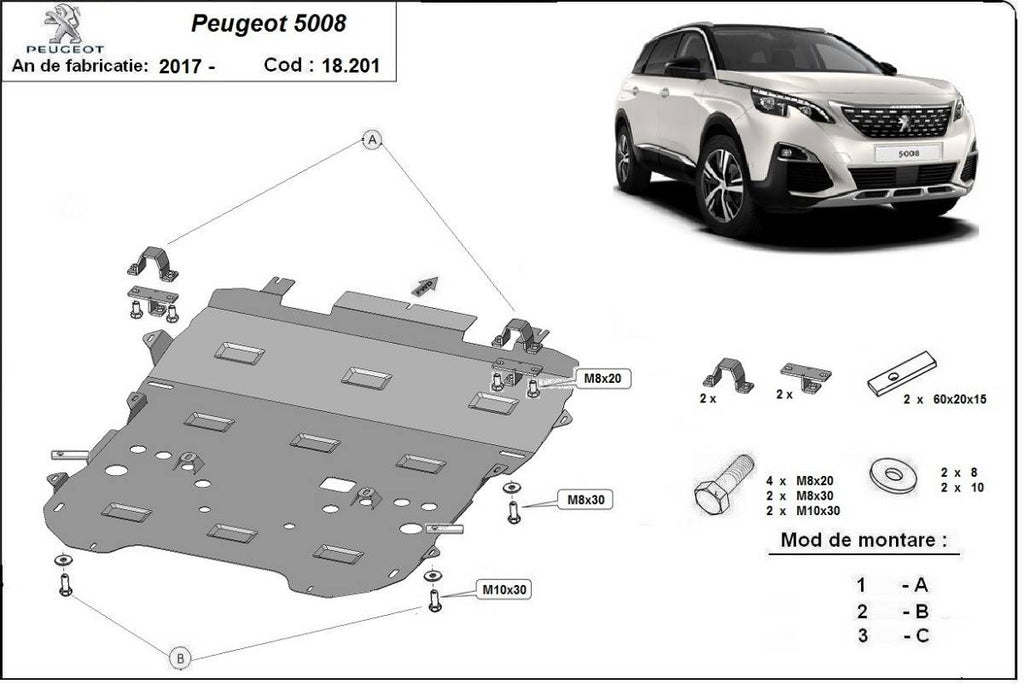 Cubre cárter metálico Peugeot 5008 (2017-2022) a medida
