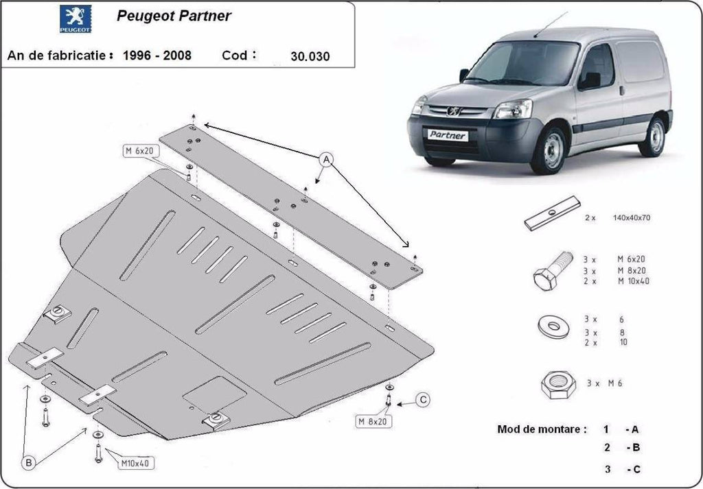 Cubre cárter metálico Peugeot Partner (1996-2008) a medida