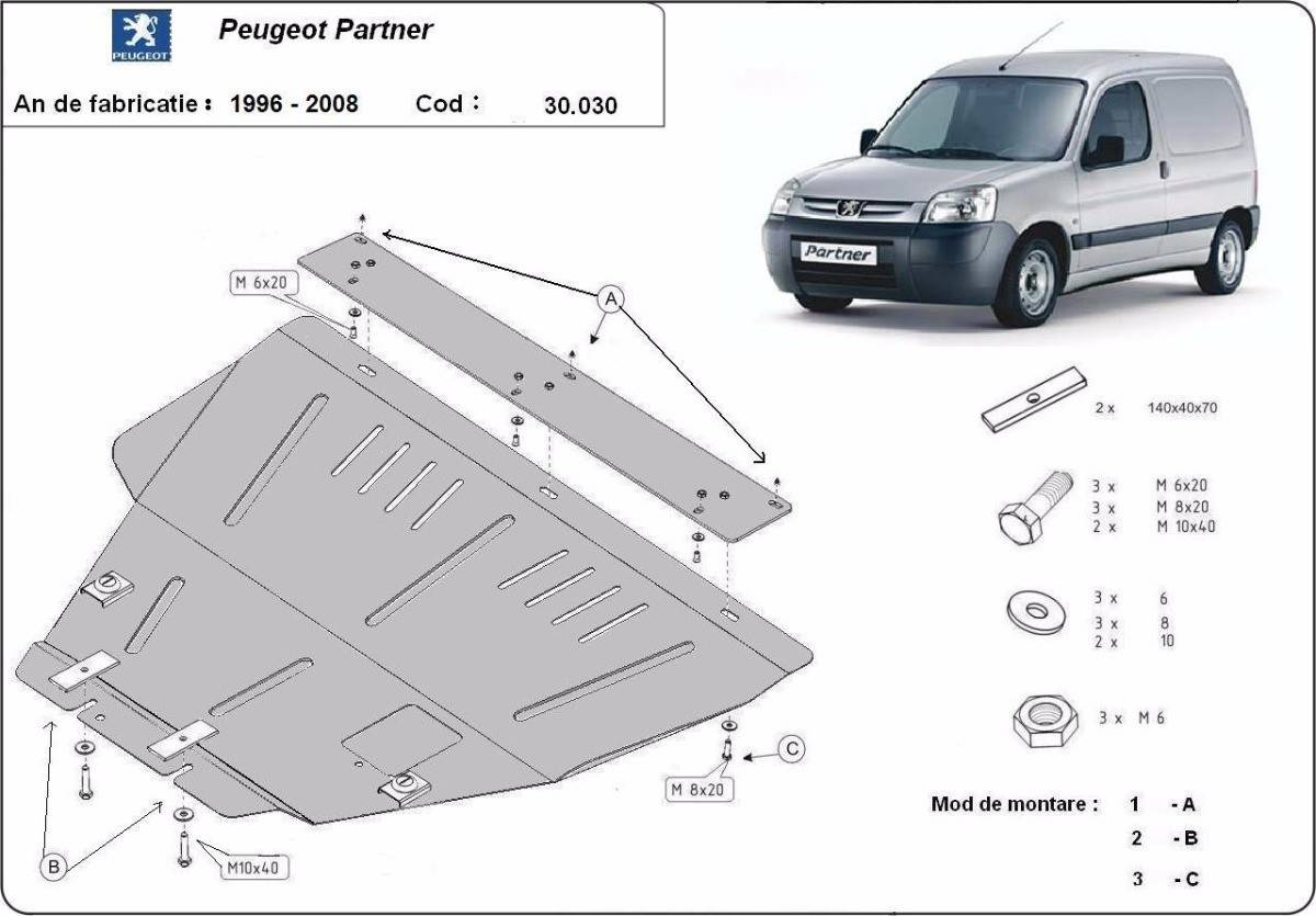 Cubre cárter metálico Peugeot Partner (1996-2008) a medida