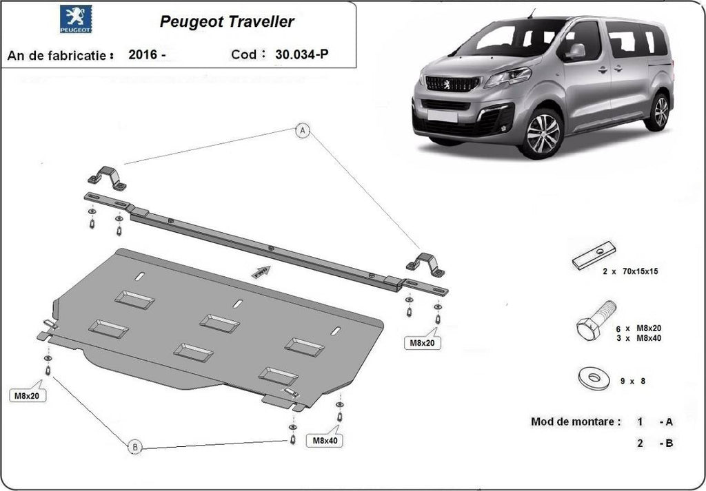 Cubre cárter metálico Peugeot Traveller MPV "30.034P" (2016-2022) a medida