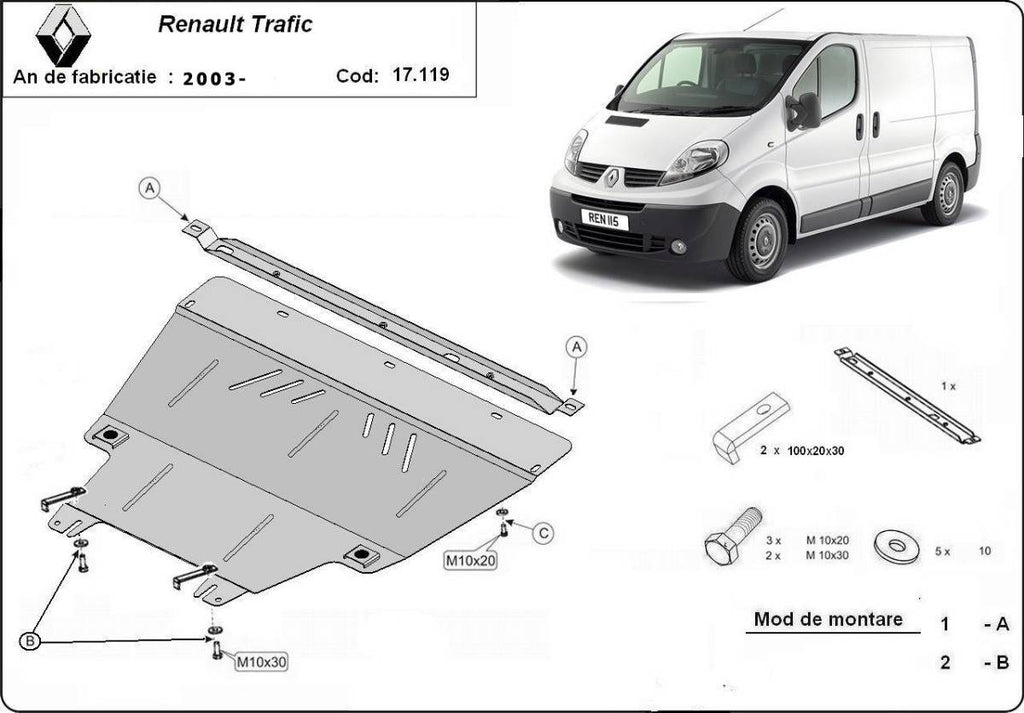 Cubre cárter metálico Renault Trafic (2001-2014) a medida