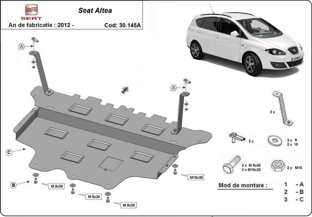 Cubre cárter metálico Seat Altea - Caja de Cambios Automática "30.145A" (2012-2022) a medida