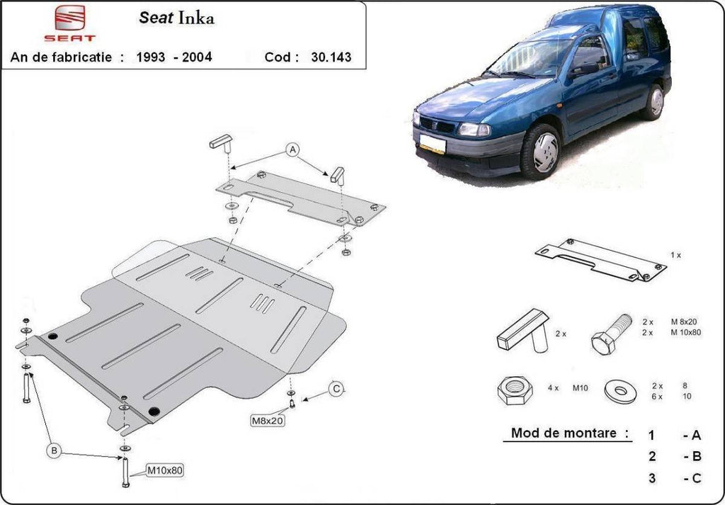 Cubre cárter metálico Seat Inca (1995-2003) a medida