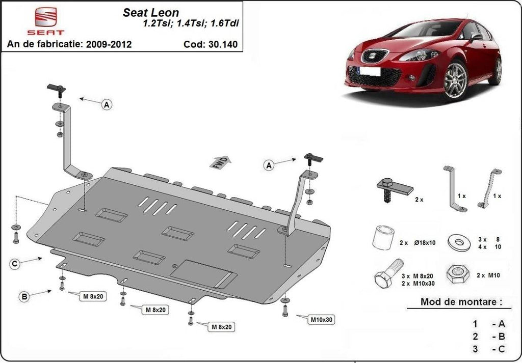 Cubre cárter metálico Seat León (2010-2012) a medida