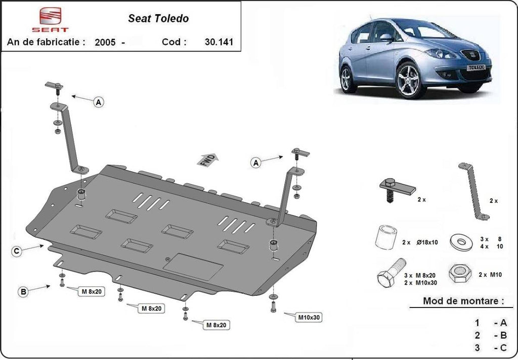 Cubre cárter metálico Seat Toledo 3 (2005-2012) a medida