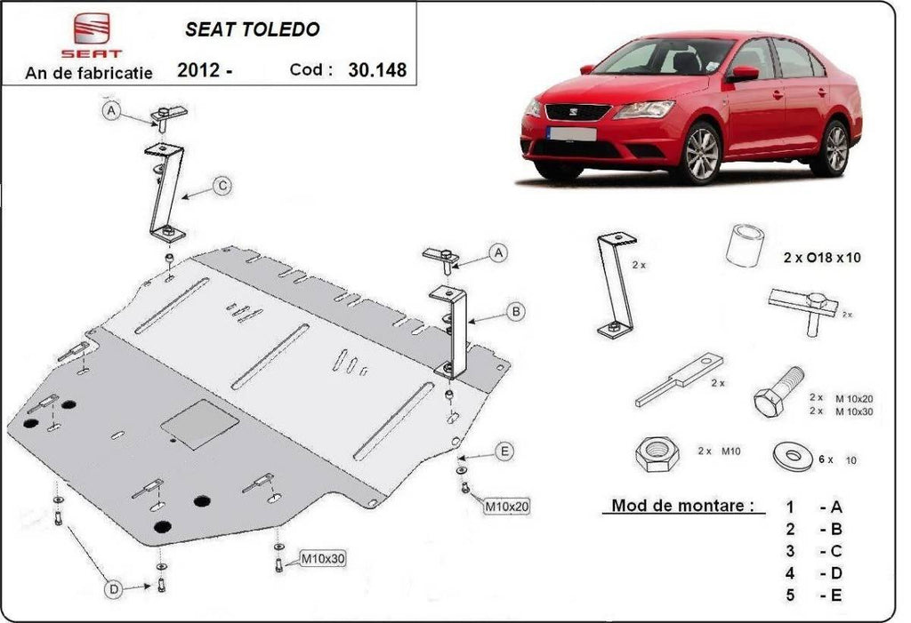 Cubre cárter metálico Seat Toledo 4 (2012-2019) a medida