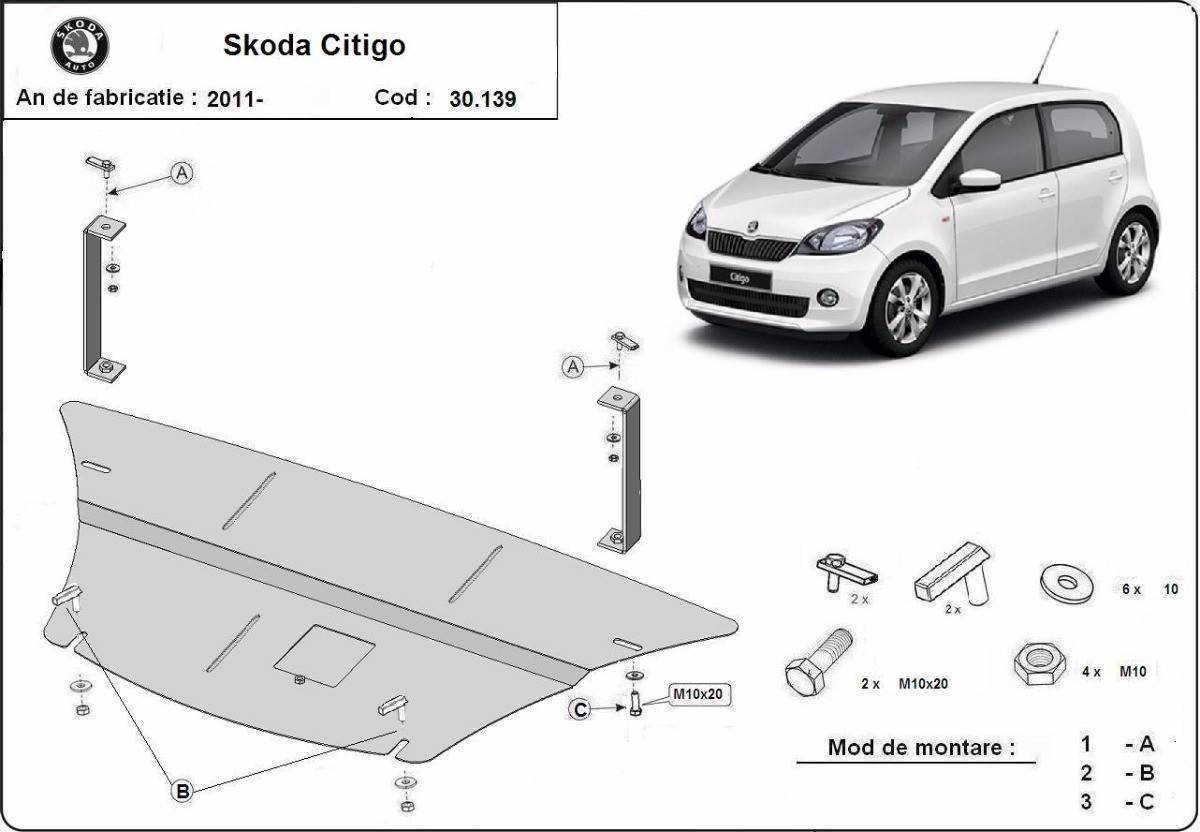 Cubre cárter metálico Skoda Citigo (2011-2022) a medida