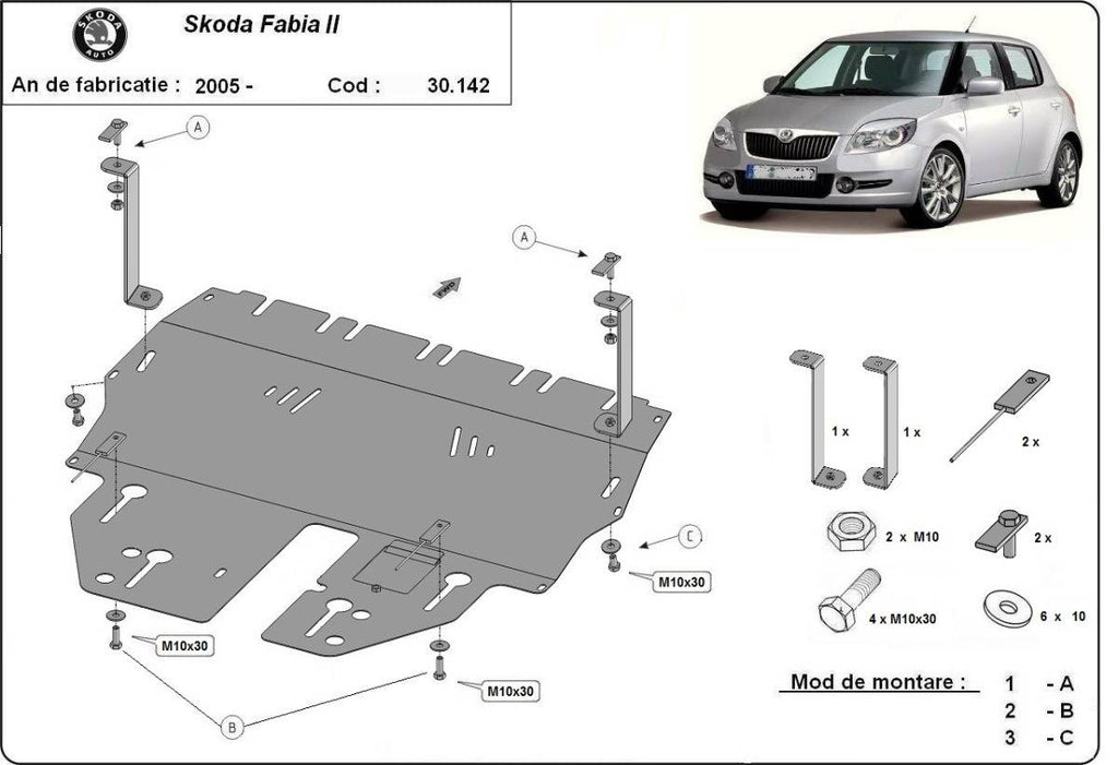 Cubre cárter metálico Skoda Fabia 2 (2007-2014) a medida