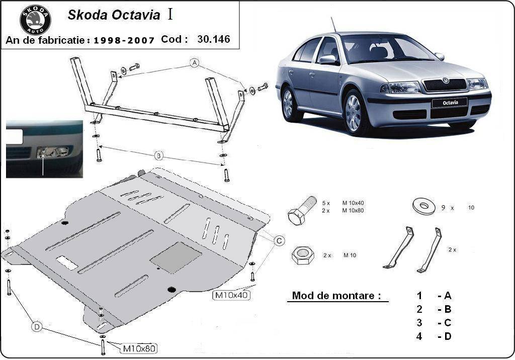 Cubre cárter metálico Skoda Octavia 1 (1998-2010) a medida