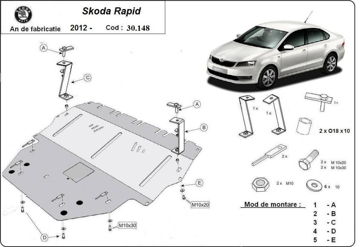 Cubre cárter metálico Skoda Rapid (2012-2022) a medida