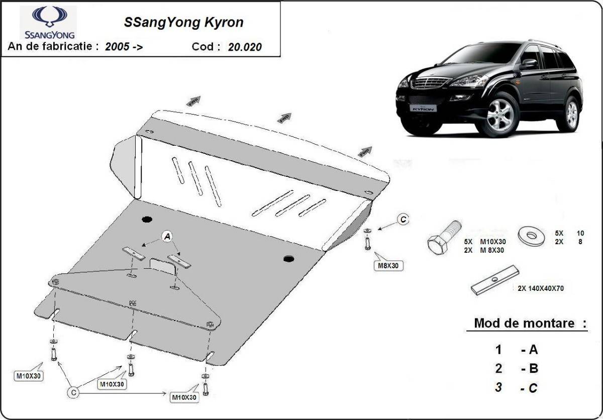 Cubre cárter metálico Ssangyong Kyron (2005-2014) a medida