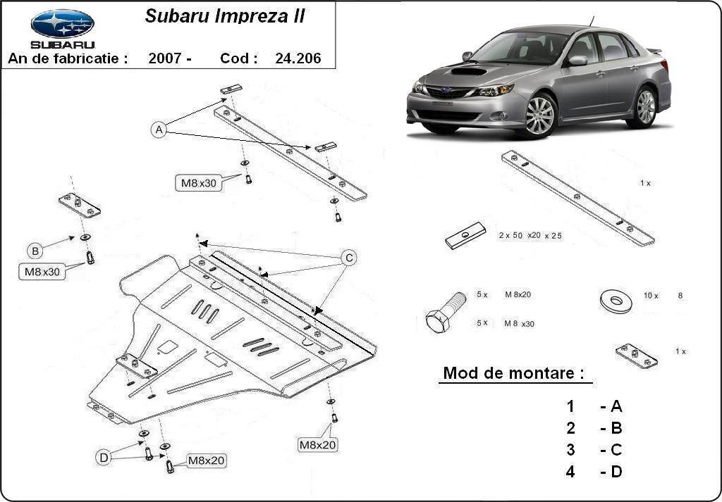 Cubre cárter metálico Subaru Impreza Gasolina (2007-2022) a medida