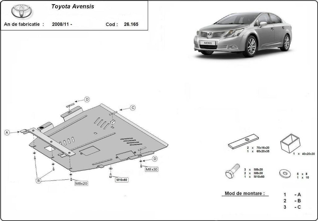 Cubre cárter metálico Toyota Avensis (2008-2022) a medida