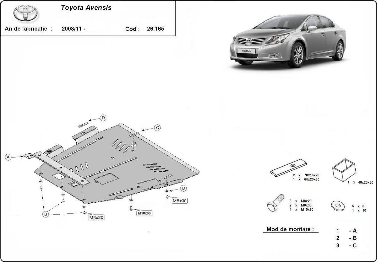 Cubre cárter metálico Toyota Avensis (2008-2022) a medida