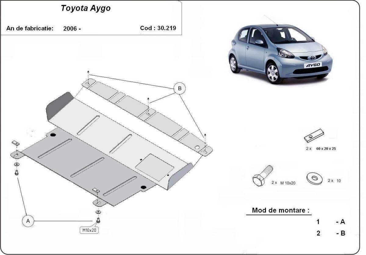 Cubre cárter metálico Toyota Aygo AB10 (2005-2014) a medida