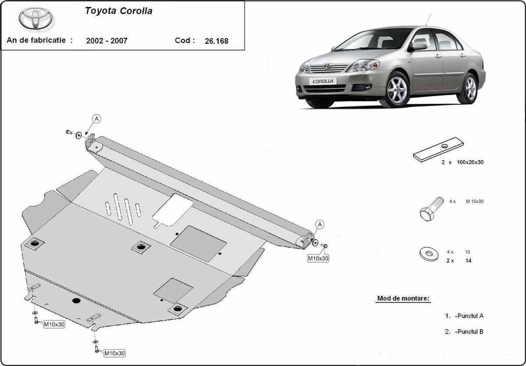 Cubre cárter metálico Toyota Corolla -E120/E130 (2002-2007) a medida