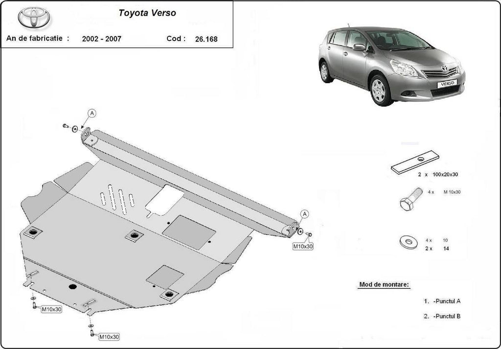 Cubre cárter metálico Toyota Corolla Verso (2002-2008) a medida