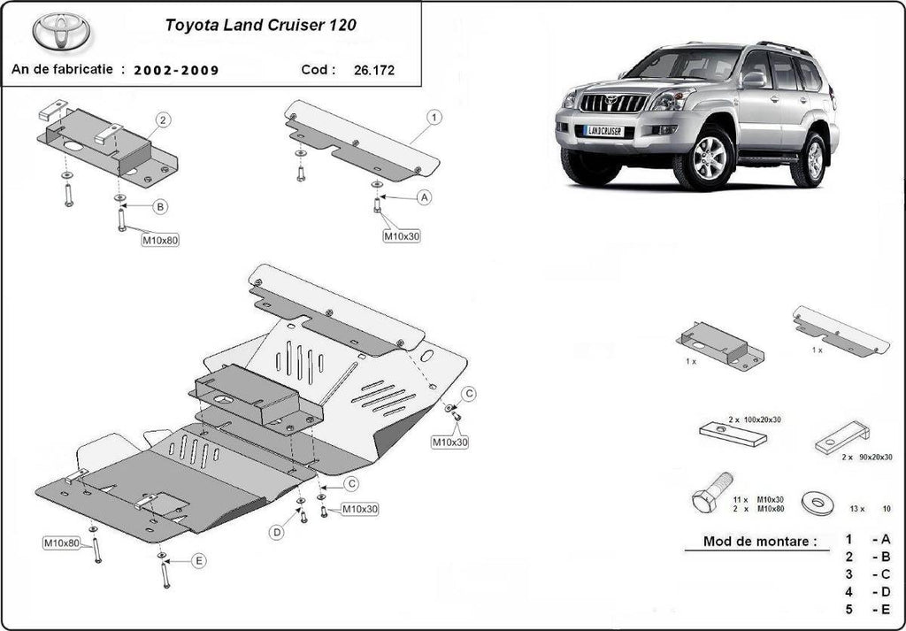 Cubre cárter metálico Toyota Land Cruiser J120 (2002-2009) a medida