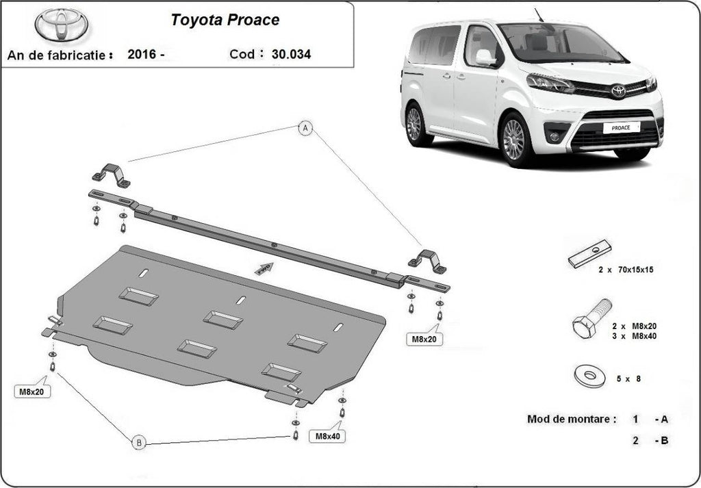 Cubre cárter metálico Toyota Proace Verso "30.034P" (2016-2020) a medida