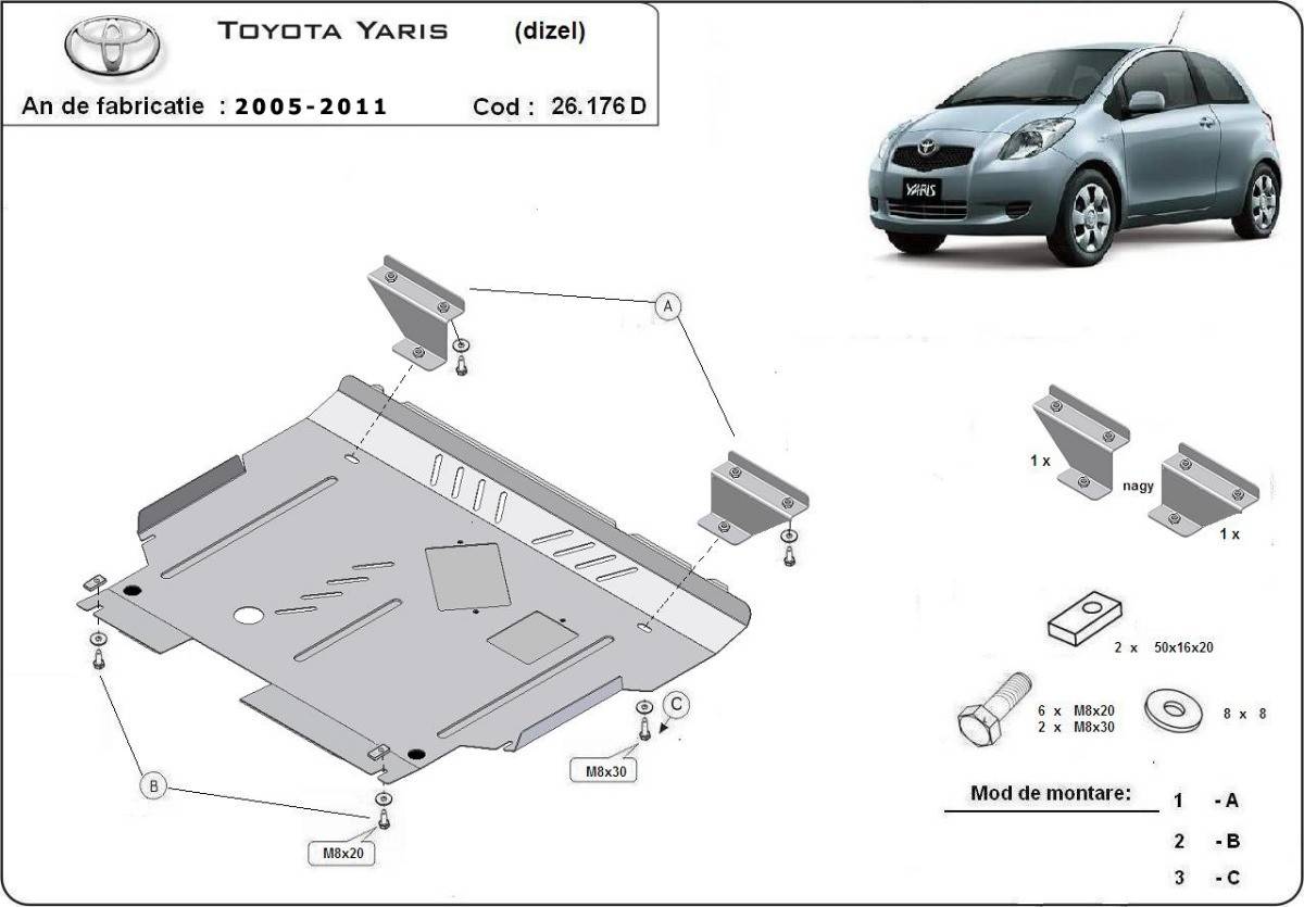 Cubre cárter metálico Toyota Yaris - Diesel "26.176D" (2005-2011) a medida