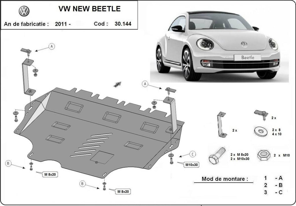 Cubre cárter metálico Volkswagen New Beetle (2011-2017) a medida