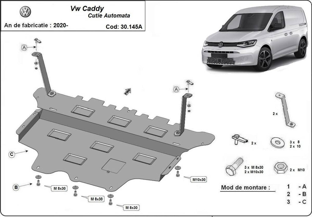 Cubre cárter metálico Volkswagen Caddy- Caja de Cambios Automática "30.145a" (2020-2022) a medida