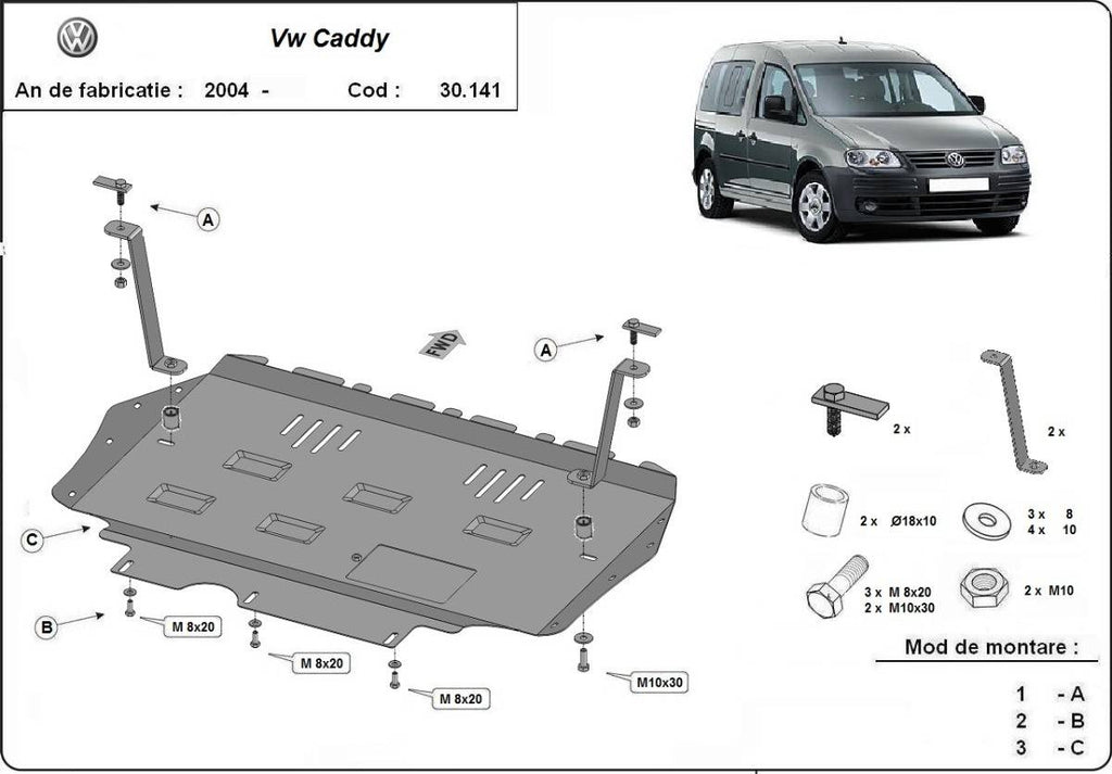 Cubre cárter metálico Volkswagen Caddy (2003-2012) a medida