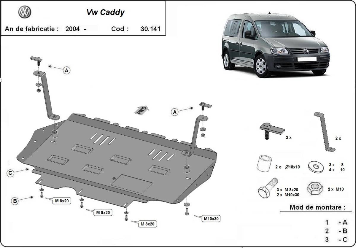 Cubre cárter metálico Volkswagen Caddy (2003-2012) a medida