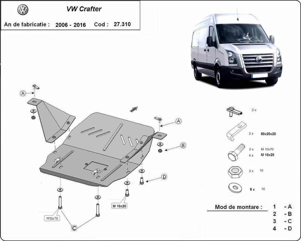 Cubre cárter metálico Volkswagen Crafter (2006-2016) a medida