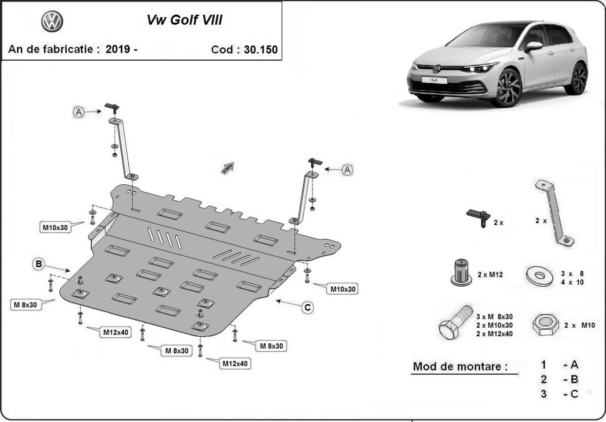 Cubre cárter metálico Volkswagen Golf 8 (2019-2022) a medida