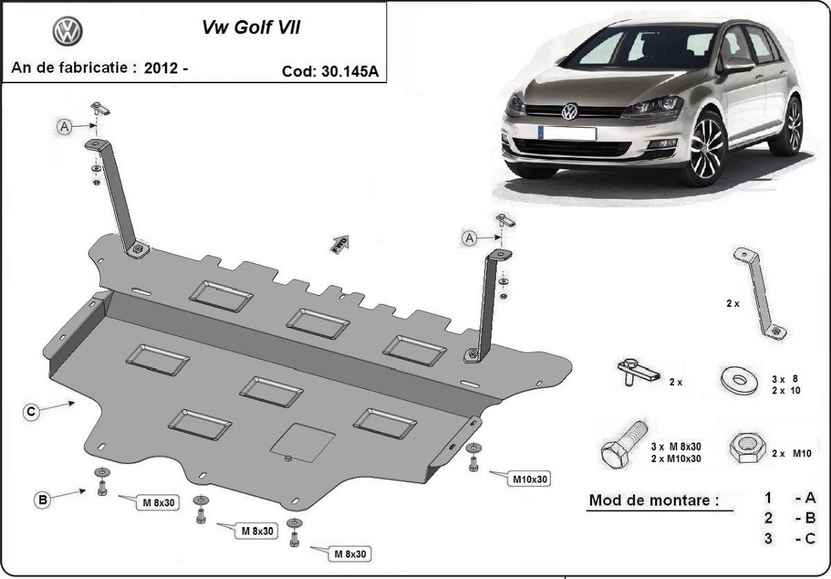 Cubre cárter metálico Volkswagen Golf 7 - Caja de Cambios Automática "30.145A" (2012-2022) a medida