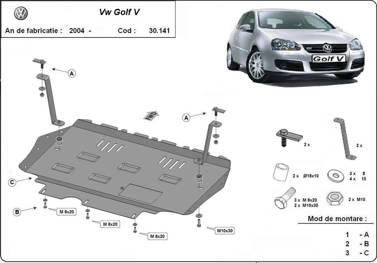 Cubre cárter metálico Volkswagen Golf MK5 (2004-2010) a medida