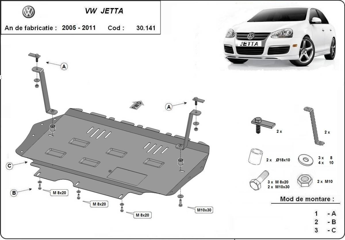 Cubre cárter metálico Volkswagen Jetta (2005-2011) a medida
