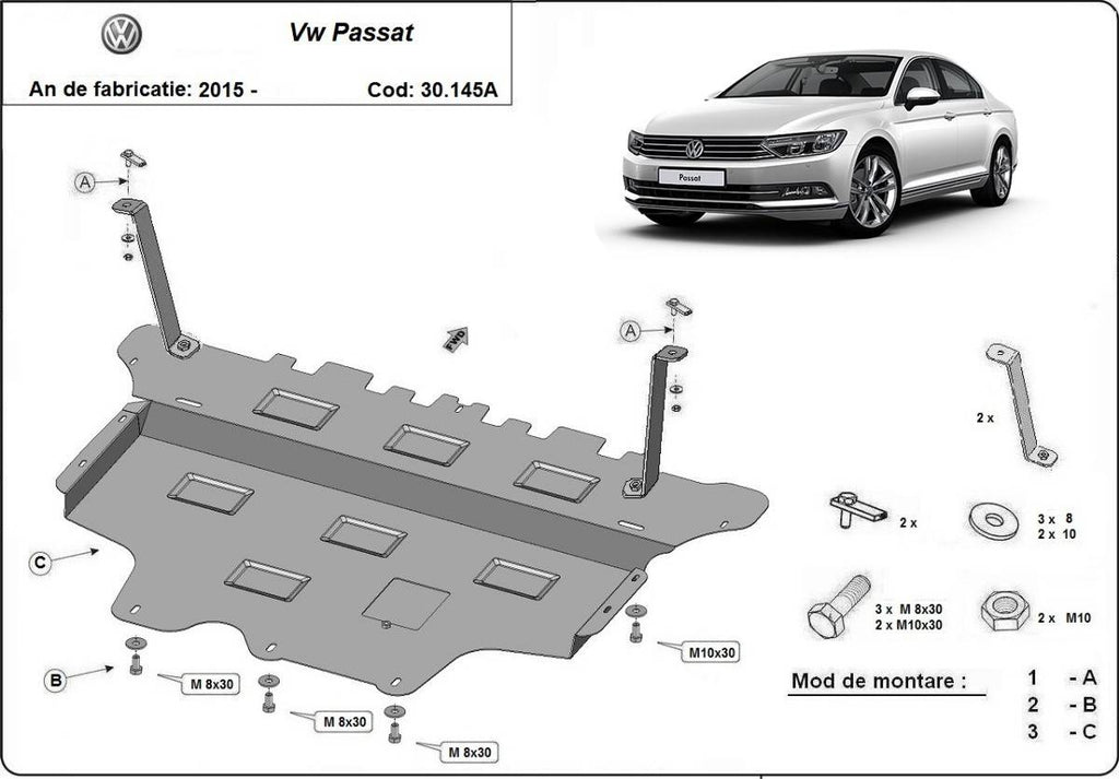 Cubre cárter metálico Volkswagen Passat B8 - Caja de Cambios Automática "30.145A" (2015-2022) a medida