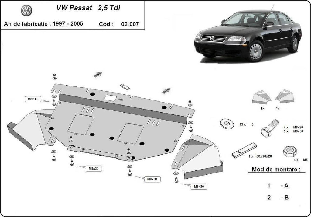 Cubre cárter metálico Volkswagen Passat B5, B5.5 (1997-2004) a medida