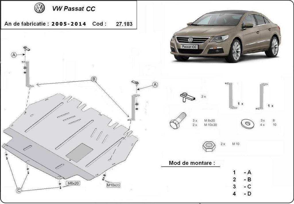 Cubre cárter metálico Volkswagen Passat CC (2005-2014) a medida