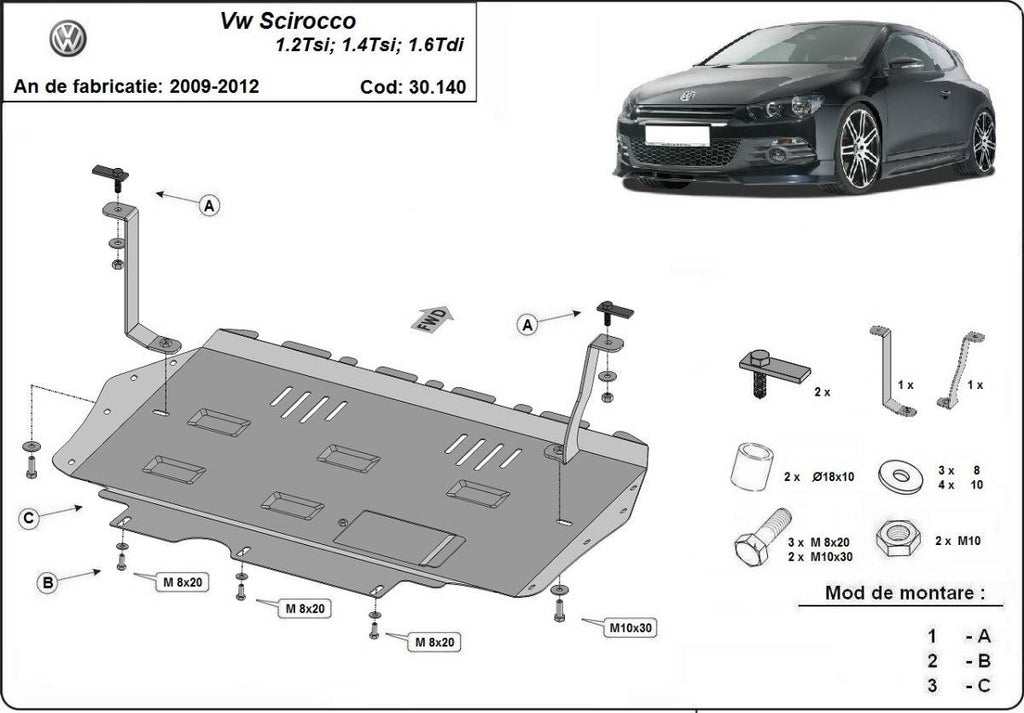 Cubre cárter metálico Volkswagen Scirocco (2008-2017) a medida